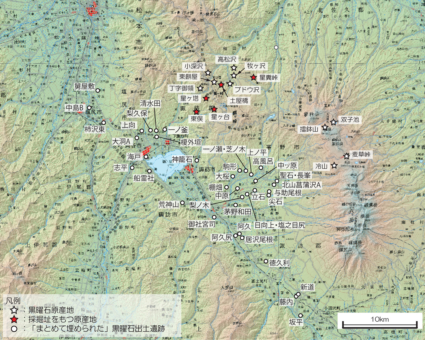 阿久遺跡と黒曜石の原産地（山科哲 2009）